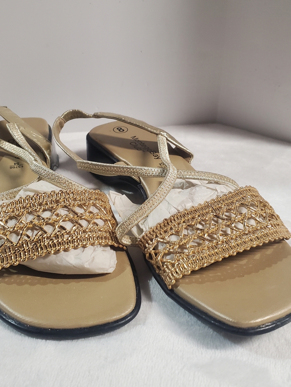 Montego Bay Club Metallic Gold Woven Front Slingback Sandals